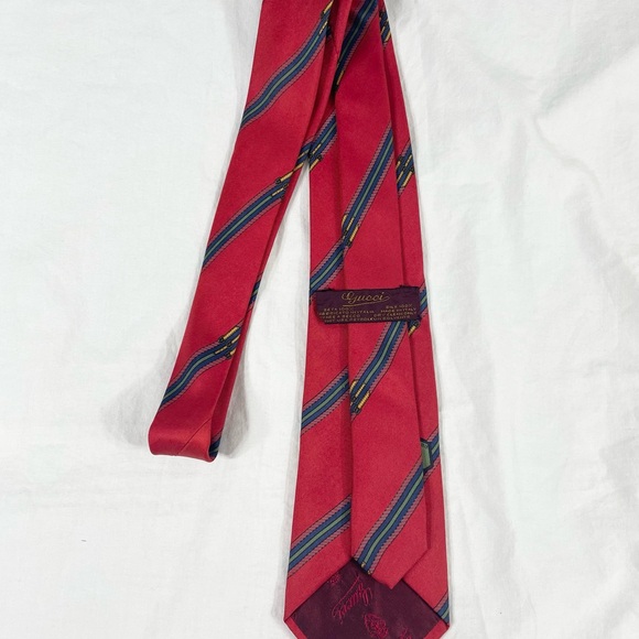 VTG Gucci Mens Red Designer Made In Italy Silk Tie - Picture 7 of 9